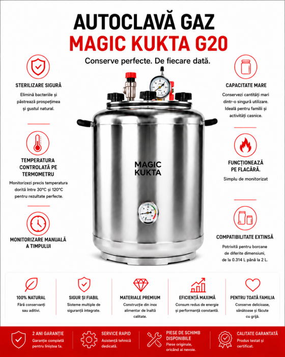Magic Kukta G20 – Autoclavă pe flacără 20 L | Sistem profesional de sterilizare pentru conserve [2]