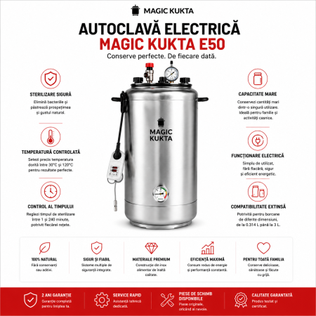 Autoclave Magic Kukta - Magic Kukta E50 – Autoclavă electrică 50 litri pentru sterilizarea conservelor