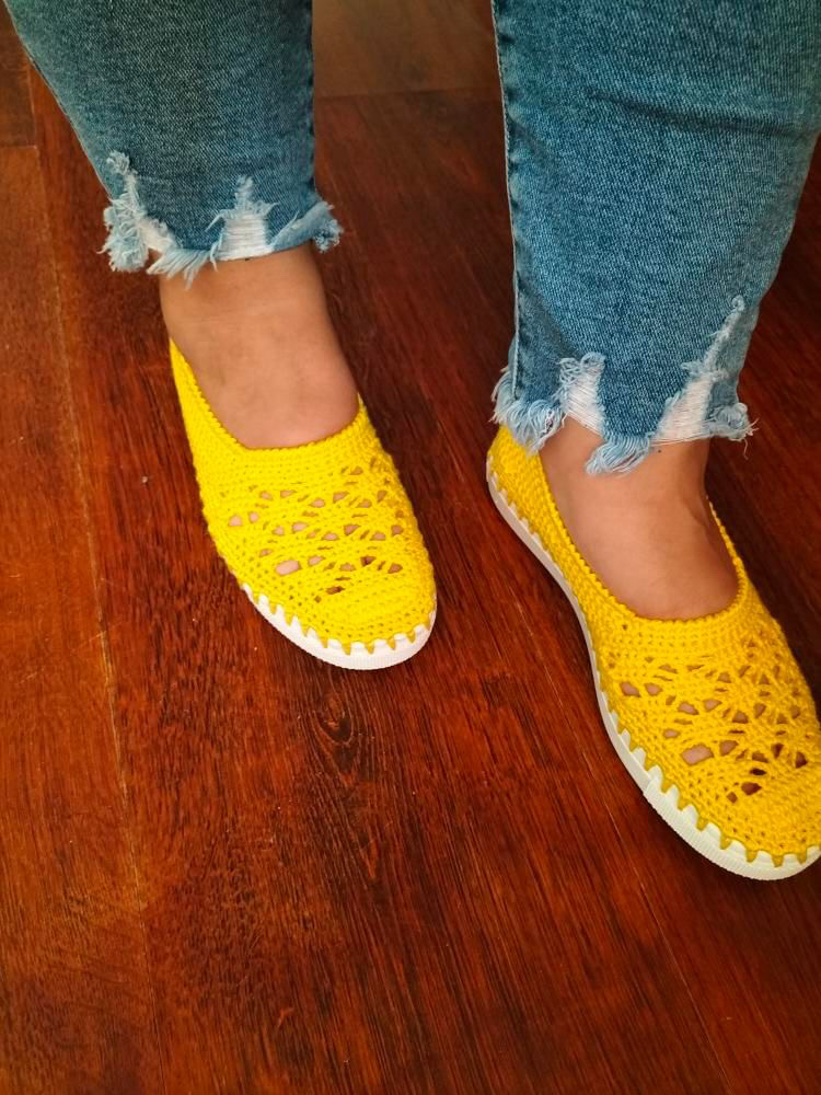 Espadrile Artizanale Croșetate MagiCraft, în Nuanțe de Alb și Galben [4]