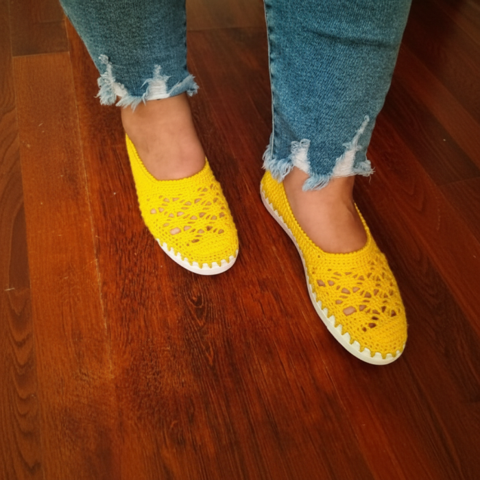 Espadrile Artizanale Crosetate MagiCraft, in Nuante de Alb si Galben [2]