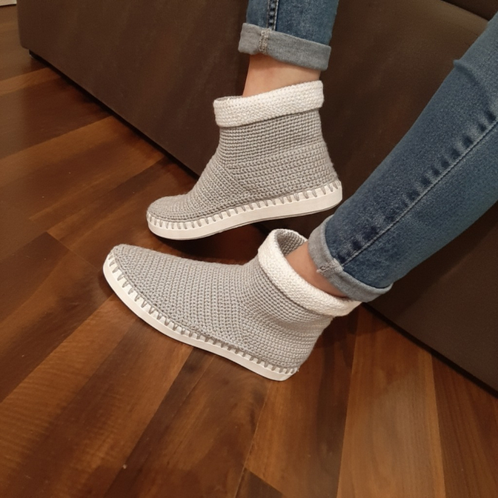 Pantofi High-Up Artizanale Crosetate MagiCraft, in Nuante de Alb si Gri - MagiCraft [2]