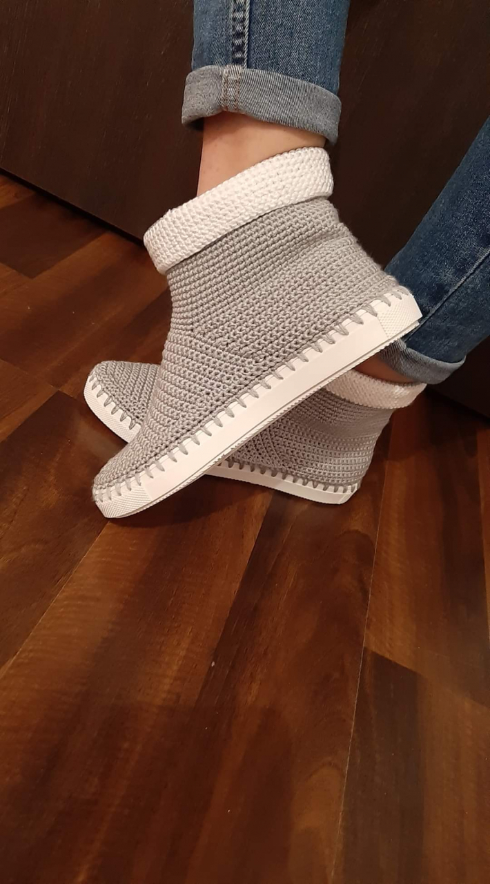 Pantofi High-Up Artizanale Croșetate MagiCraft, în Nuanțe de Alb și Gri - MagiCraft [2]