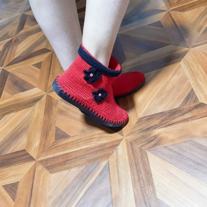 Pantofi High-Up Artizanale Crosetate MagiCraft, in Nuante de Rosu&Negru - MagiCraft [2]