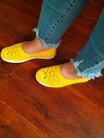 Espadrile Artizanale Croșetate MagiCraft, în Nuanțe de Alb și Galben [2]
