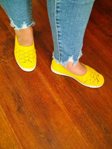 Espadrile - Espadrile Artizanale Croșetate MagiCraft, în Nuanțe de Alb și Galben