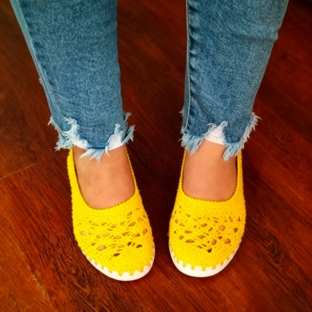Espadrile Artizanale Crosetate MagiCraft, in Nuante de Alb si Galben [2]