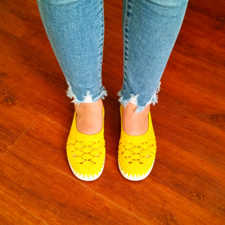 Espadrile Artizanale Crosetate MagiCraft, in Nuante de Alb si Galben [3]