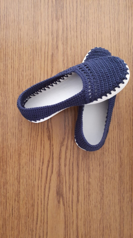 Espadrile - Espadrile Artizanale Croșetate MagiCraft, în Nuanțe de Bleumarin & Alb