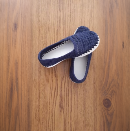 Cadouri personalizate - Espadrile Artizanale Croșetate MagiCraft, în Nuanțe de Bleumarin & Alb