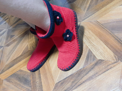 Pantofi High-Up Artizanale Croșetate MagiCraft, în Nuanțe de Rosu&Negru - MagiCraft [2]