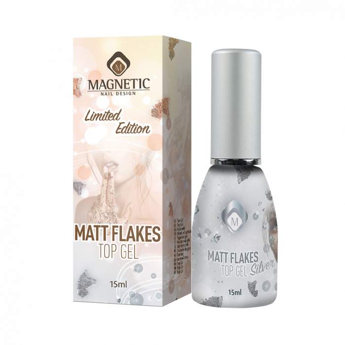 Matt Fényzselé Top Gel Matt Flakes Silver TPO FREE 15ml [3]