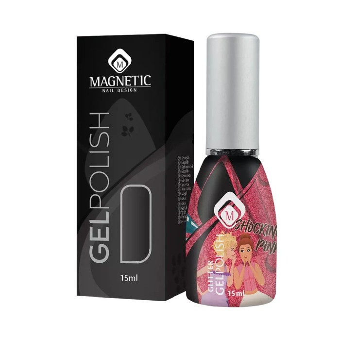 Oja Semipermanenta Gelpolish Shocking Pink Glitter 15 ml [2]