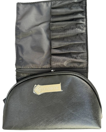 Borsetă pentru cosmetice din imitație de piele neagră cu logo Magnetic metalic argintiu [1]