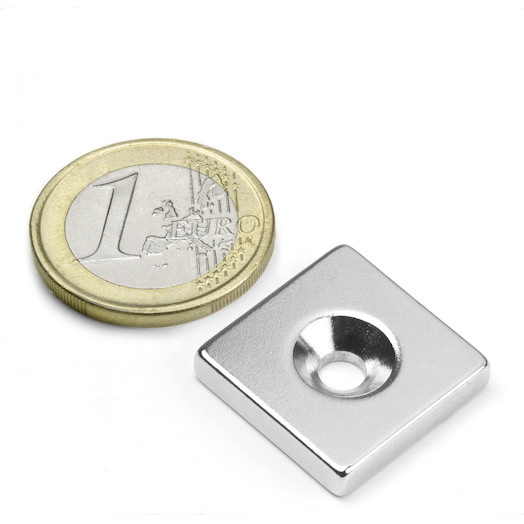 Magnet neodim bloc cu orificiu cu sanfren 20mm x 20mm x 4mm [2]