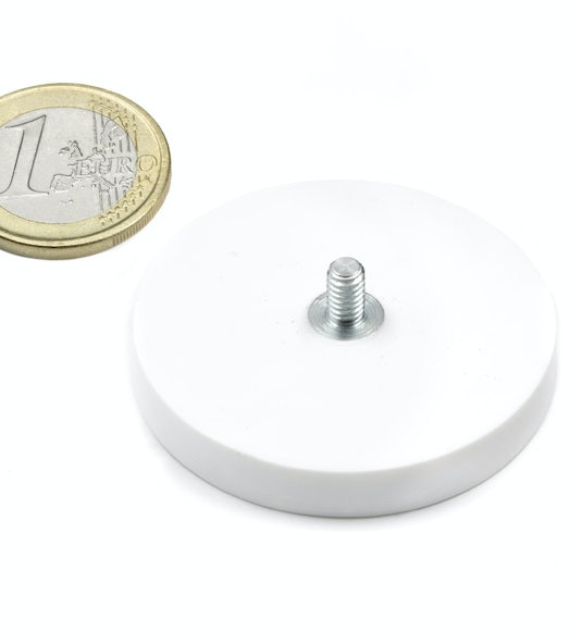 Magnet neodim oala cauciucat ALB D43mm cu filet exterior  [3]
