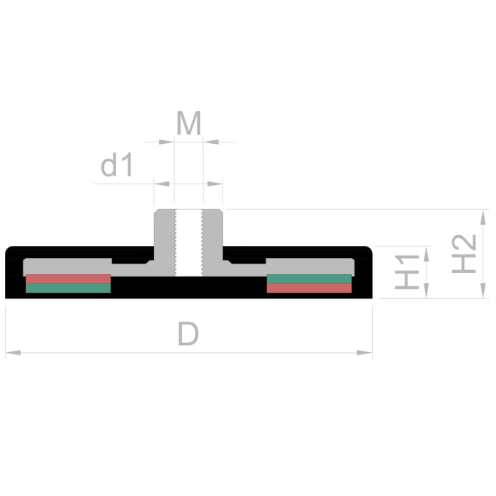 Magnet neodim oala cauciucat negru D31mm cu bucsa cu filet interior M4 [4]