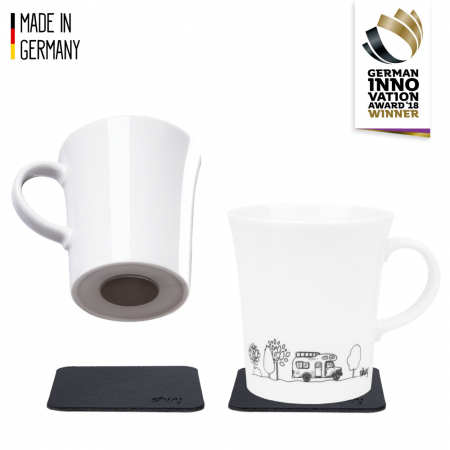 Pahare magnetice Silwy - Cana de portelan magnetica cu maner CAMPING + suport - set de 2 buc.