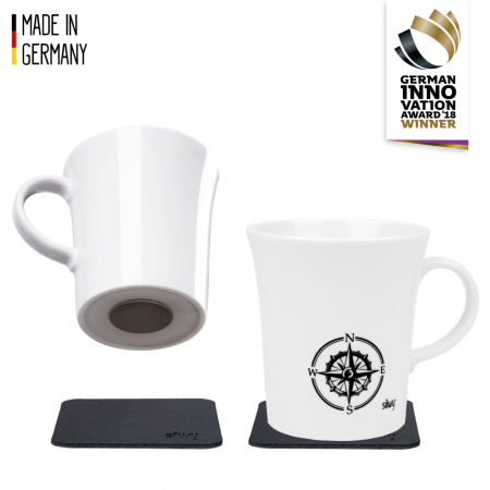 Pahare magnetice Silwy - Cana de portelan magnetica cu maner WANDERLUST + suport - set de 2 buc.