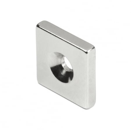 Magneti neodim blocuri - Magnet neodim bloc cu orificiu cu sanfren 20mm x 20mm x 4mm