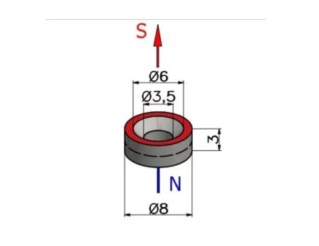 Magnet neodim inel 8mm x 3,5mm x 3mm, cu sanfren [2]