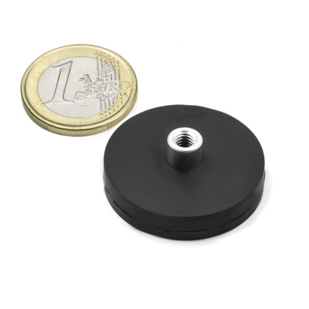 Magnet neodim oala cauciucat negru D31mm cu bucsa cu filet interior M4 [2]