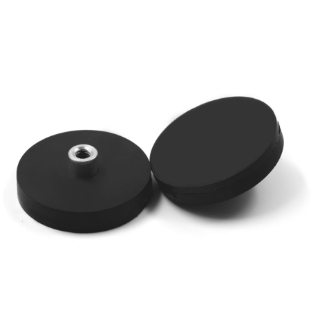 Magneti oala neodim - Magnet neodim oala cauciucat negru D31mm cu bucsa cu filet interior M4