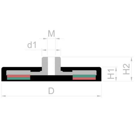 Magnet neodim oala cauciucat negru D31mm cu bucsa cu filet interior M4 [3]