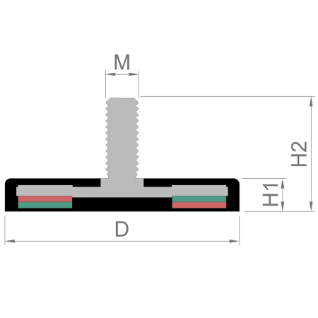 Magnet neodim oala cauciucat negru D31mm cu filet exterior M5 [1]