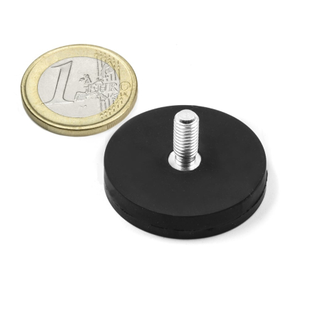 Magneti oala neodim - Magnet neodim oala cauciucat negru D31mm cu filet exterior M5