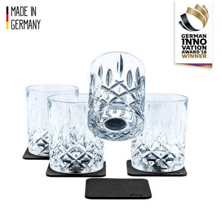 Pahare magnetice Silwy - Pahar de cristal magnetic WHISKY + suport – set de 4 buc.