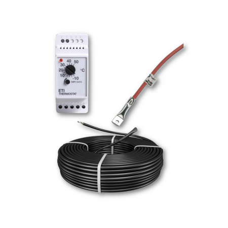 Kit cablu protectie Anti-Inghet conducte cu stecher si termostat - Chit cablu degivrare conducte cu senzor de conducta si termostat 1000 W - 100 m