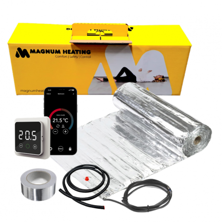 Kit covor aluminiu incalzire in pardoseala pentru parchet cu termostat WIFI control F32 - Kit covor incalzire in pardoseala aluminiu 10 m² - 1400 W cu termostat WIFi control F 32