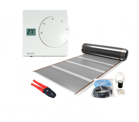 Incalzire in pardoseala electrica pentru lemn/parchet - Kit incalzire in pardoseala Film carbon 1m² - 120 W cu termostat Analogic Standard control