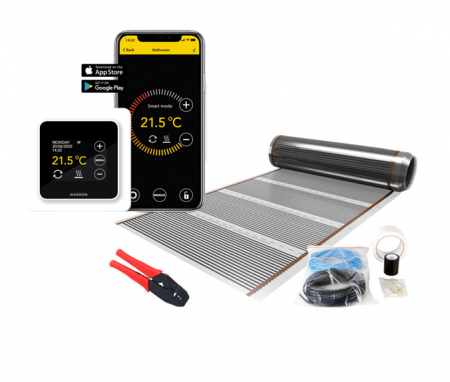 Kit film carbon incalzire in pardoseala pentru parchet cu termostat MRC - Kit incalzire in pardoseala Film carbon 9m² - 1080 W cu termostat MRC WIFI control
