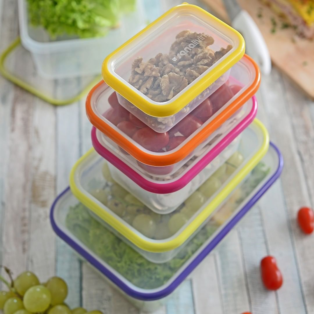 Set 3 cutii de conservare alimente 11,5x8x5 cm - culori asortate (fucsia-lime-violet)  - SanaLiving [8]