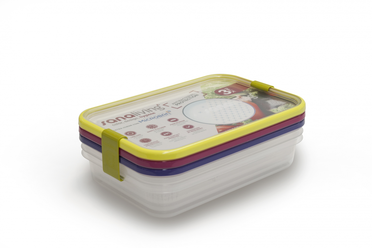 Set 3 cutii de conservare alimente 24x16,5x5 cm - culori asortate (fuchsia-lime-violet)  - SanaLiving [1]