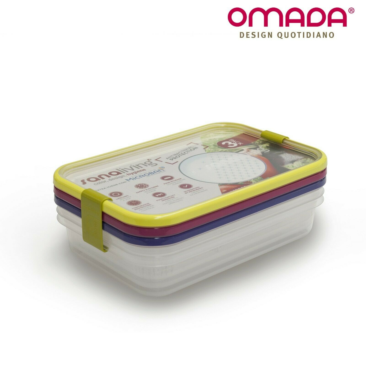 Set 3 cutii de conservare alimente 24x16,5x5 cm - culori asortate (fuchsia-lime-violet)  - SanaLiving [3]