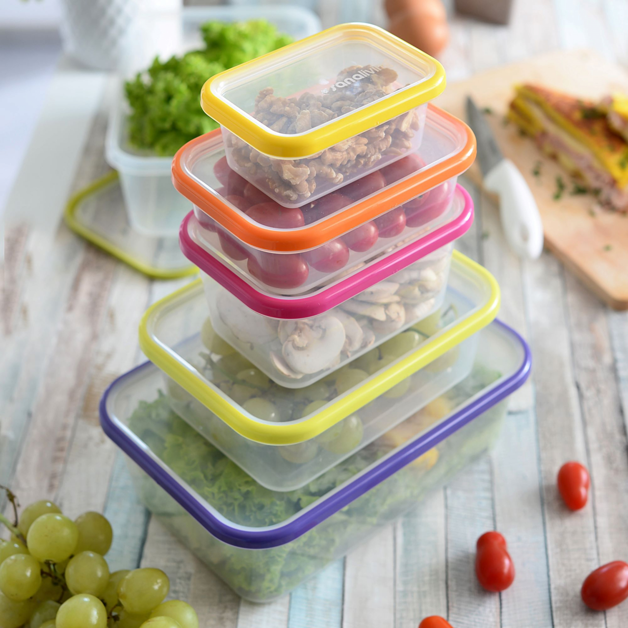 Set 3 cutii de conservare alimente 24x16,5x5 cm - culori asortate (fuchsia-lime-violet)  - SanaLiving [11]