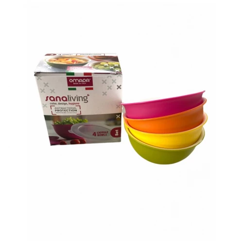 Set 4 boluri cu capac d.13 cm - culori asortate (portocaliu-fucsia-galben-verde) - SanaLiving [2]