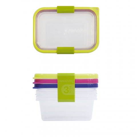 Set 3 cutii de conservare alimente 11,5x8x5 cm - culori asortate (fucsia-lime-violet)  - SanaLiving [2]