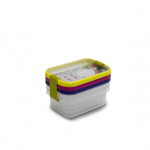 Set 3 cutii de conservare alimente 11,5x8x5 cm - culori asortate (fucsia-lime-violet)  - SanaLiving [4]
