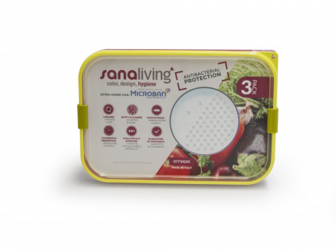 Set 3 cutii de conservare alimente 19x14x6,5-19x14x9-19x14x13,5 cm - culori asortate (fucsia-lime-violet) - SanaLiving [1]