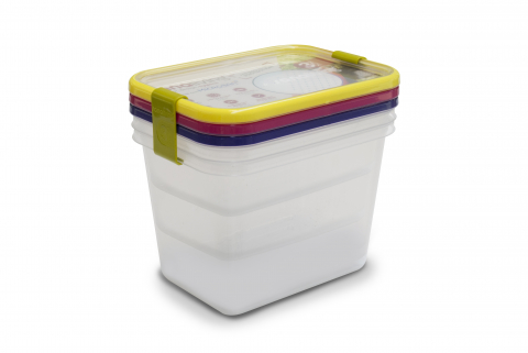 Sanaliving - Set 3 cutii de conservare alimente 19x14x6,5-19x14x9-19x14x13,5 cm - culori asortate (fucsia-lime-violet) - SanaLiving