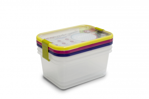 Sanaliving -  Set 3 cutii de conservare alimente 19x14x9 cm - culori asortate (fuchsia-lime-violet)  - SanaLiving