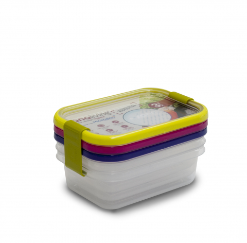 Sanaliving - Set 3 cutii de conservare alimente15x11x5 cm - culori asortate (fuchsia-lime-violet)  - SanaLiving