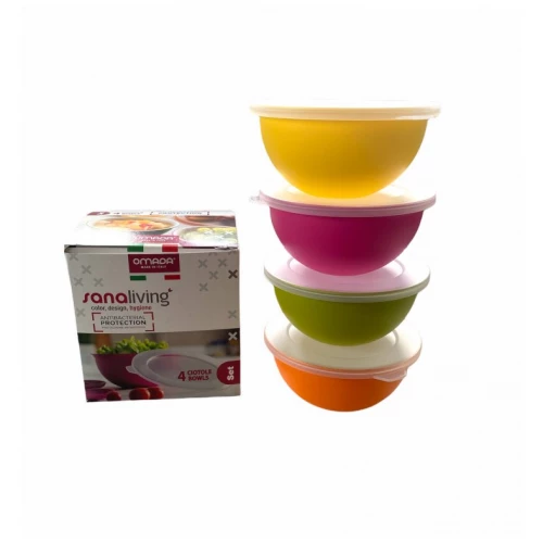 Set 4 boluri cu capac d.13 cm - culori asortate (portocaliu-fucsia-galben-verde) - SanaLiving [2]