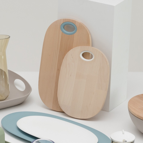 Tocător FCM/Lemn 37x20x2 cm. cu inel verde salvie - PANGEA [3]