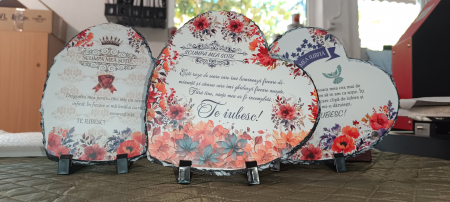 Accesorii pentru botez mărturii și invitații - Placa ardezie  sublimată în formă de inimă