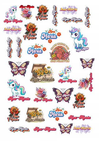 Sticker personalizat - Set de 32 de stickere cu animale personalizate cu numele tău