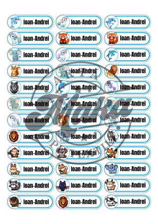 Sticker personalizat - Set de 36 de stickere cu animale personalizate cu numele tău